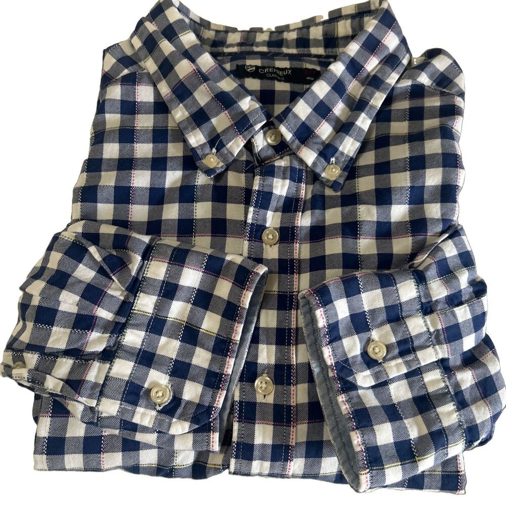 Cremieux Men 2XT Plaid Blue White Cotton Button Down Long Sleeve Classic Fit